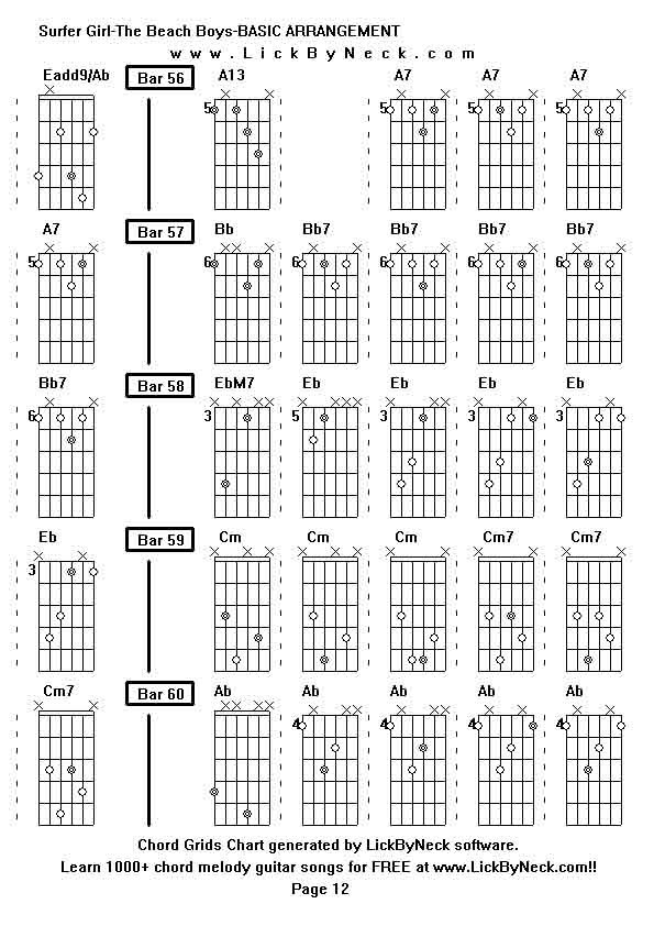 Chord Grids Chart of chord melody fingerstyle guitar song-Surfer Girl-The Beach Boys-BASIC ARRANGEMENT,generated by LickByNeck software.